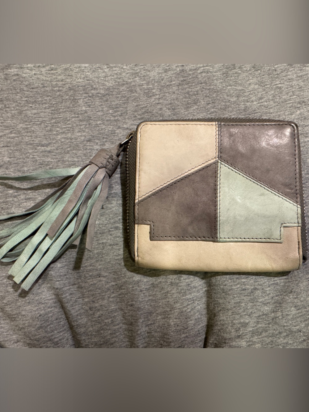Free People Geometric Colorblock Zip Wallet in Gray & Mint